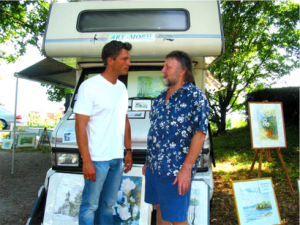 Schauspieler Hardy Krüger jr. beim Birnaumaler Norbert Sand 